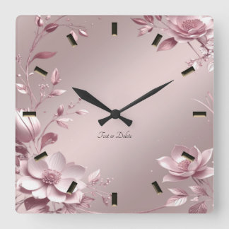 Delicate Pink Floral Wall Clock Vierkante Klok