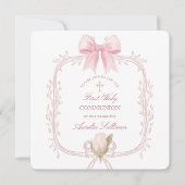 Delicate Pink Frame First Communion Small Kaart (Voorkant)