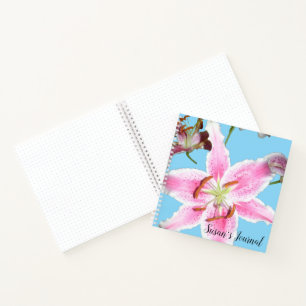 Delicate Pink Lily Flower op Aqua Notitieboek