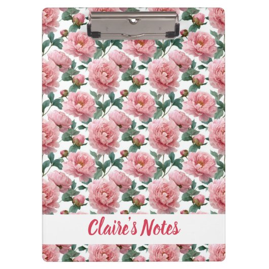 Delicate Pink Peony Pattern Name Klembord (Voorkant)