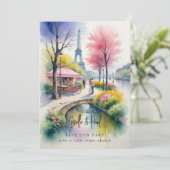 Delicate Pink Romantic Paris Landscape Wedding Save The Date (Staand voorkant)