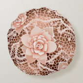 Delicate Pink Rose Lace Ronde Sierkussen Rond Kussen (Achterkant)
