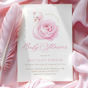 Delicate Pink Swan Floral Baby shower Kaart
