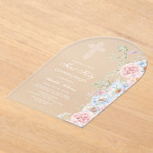 Delicate Pioenenboog Eerste Communie Acryl Uitnodigingen (Laagn)