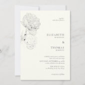 Delicate pioenrozen inkt parel wit elegante bruilo kaart (Voorkant)