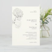 Delicate pioenrozen inkt parel wit elegante bruilo kaart (Staand voorkant)