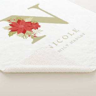 Delicate Poinsettias N Initiaal kerstcadeau Sherpa Deken