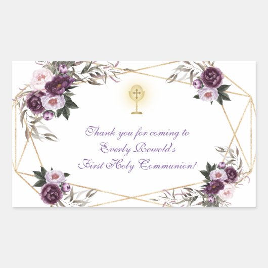 Delicate Purple Pink Peony Flowers Holy Communion  Rechthoekige Sticker (Voorkant)