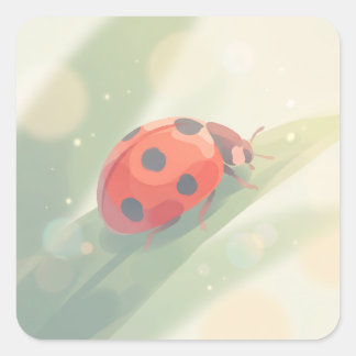 Delicate Red Ladybug on Green Leaf Vierkante Sticker