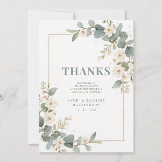 Delicate Romantic Flowers & Branches Frame Wedding Bedankkaart (Voorkant)