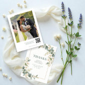 Delicate Romantic Flowers & Branches Frame Wedding Bedankkaart