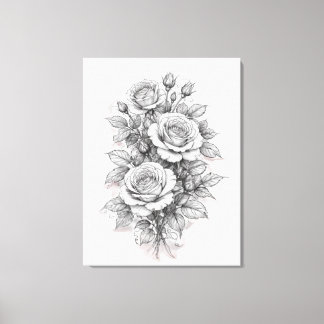 Delicate Romantic Rose Bouquet Sketch  Canvas Afdruk