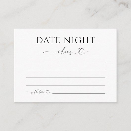 Delicate Romantische Hart Script Date Night Ideeën Informatiekaartje (Voorkant)
