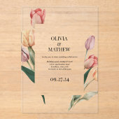 Delicate Romantische Tulp Waterverf Lijst Bruiloft Acryl Uitnodigingen (Voorkant)