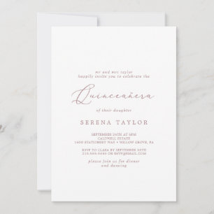Delicate Roos Gold Calligraphy Quinceañera Kaart