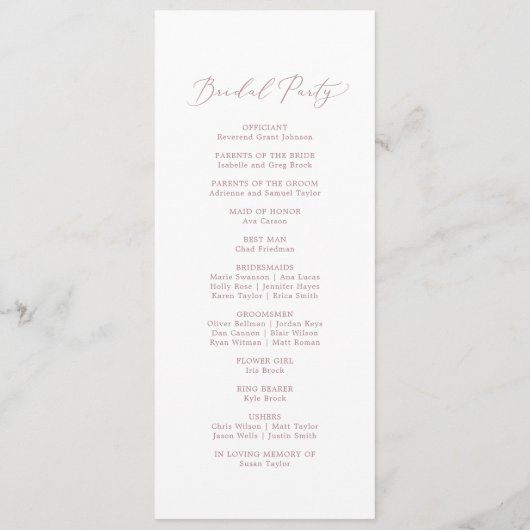 Delicate Roos Gold Calligraphy Wedding Program Programma (Achterkant)
