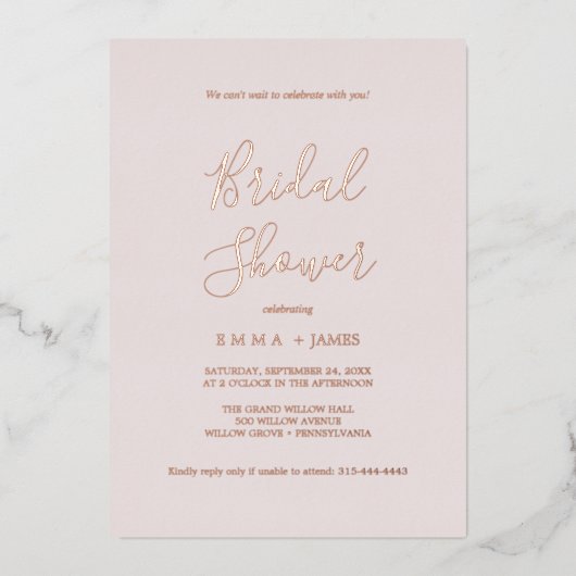 Delicate Roos Gold Foil | Blush Vrijgezellenfeest Folie Uitnodiging (Voorkant)