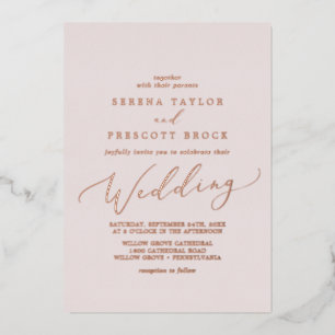 Delicate Roos Gold Foil   Blush Weddenschap Folie Uitnodiging
