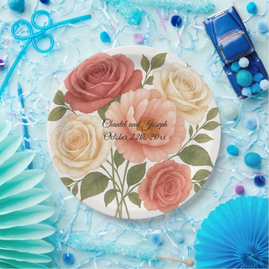 Delicate Roos pioen gepersonaliseerde bruiloft Papieren Bordje (Feest)