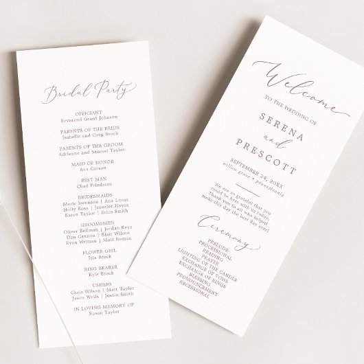 Delicate Rose Gold Calligraphy Wedding Programme