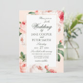 Delicate Roses floral Wedding Invitation Kaart (Staand voorkant)