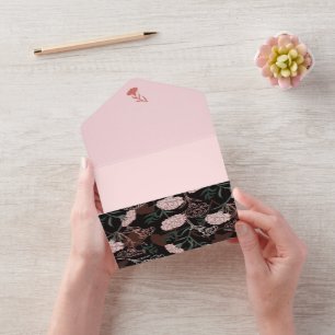 Delicate Roze Anjers met Groene Bladeren Bloemen All In One Uitnodiging