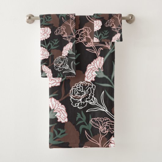 Delicate Roze Anjers met Groene Bladeren Bloemen Bad Handdoek (Insitu)