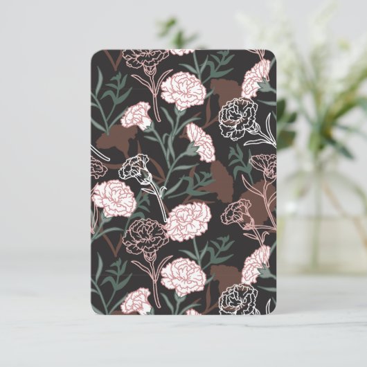 Delicate Roze Anjers met Groene Bladeren Bloemen Bedankkaart (Staand voorkant)