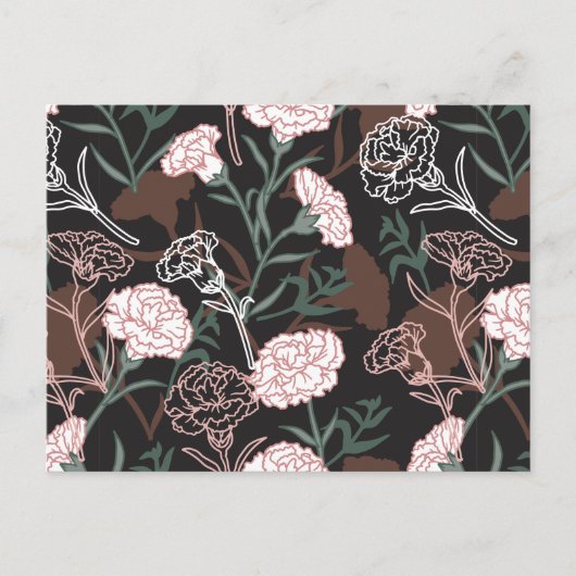 Delicate Roze Anjers met Groene Bladeren Bloemen Briefkaart (Voorkant)