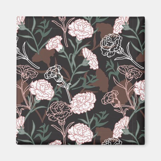 Delicate Roze Anjers met Groene Bladeren Bloemen Magneet (Voorkant)