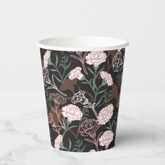 Delicate Roze Anjers met Groene Bladeren Bloemen Papieren Bekers (Achterkant)