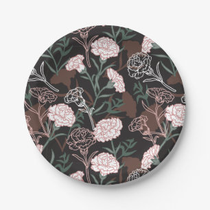 Delicate Roze Anjers met Groene Bladeren Bloemen Papieren Bordje