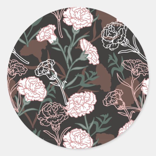 Delicate Roze Anjers met Groene Bladeren Bloemen Ronde Sticker (Voorkant)