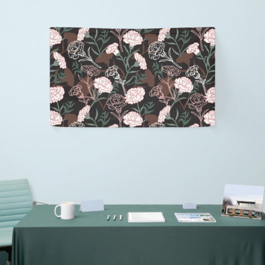 Delicate Roze Anjers met Groene Bladeren Bloemen Spandoek (Beurs)