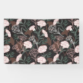 Delicate Roze Anjers met Groene Bladeren Bloemen Spandoek (Horizontaal)