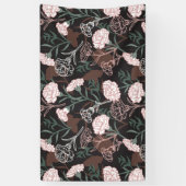 Delicate Roze Anjers met Groene Bladeren Bloemen Spandoek (Verticaal)