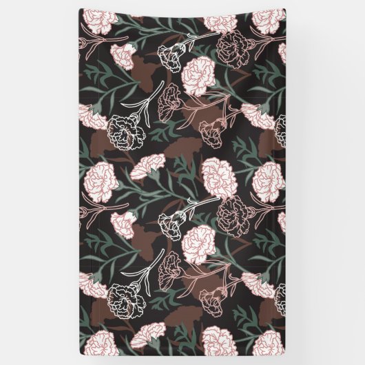 Delicate Roze Anjers met Groene Bladeren Bloemen Spandoek (Verticaal)
