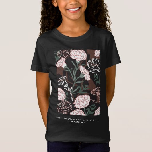 Delicate Roze Anjers met Groene Bladeren Bloemen T-shirt (Voorkant)