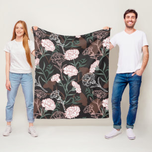 Delicate Roze Anjers met Groene Bladeren Bloemstuk Fleece Deken