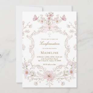 Delicate roze bloemen kader Confirmation meisje Kaart