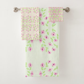 Delicate roze bloemige handdoek set