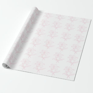 Delicate Roze Bloemige Lelie Lijnkunst Bruiloft Fe Cadeaupapier