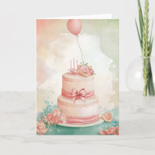 Delicate Roze Cake Verjaardag Feestdagen Kaart