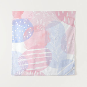 Delicate Roze en Blauwe Abstracte Waterverf Vorm Wandkleed