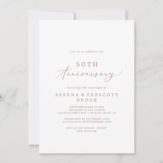 Delicate Roze Goud 50ste Trouwdag Jubileum Kaart (Voorkant)