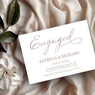 Delicate Roze Gouden Script Verlovingsfeestje Kaart