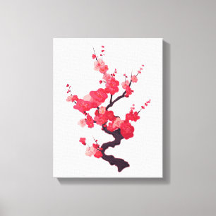Delicate Roze Japanse Kersenboomtak Canvas Afdruk