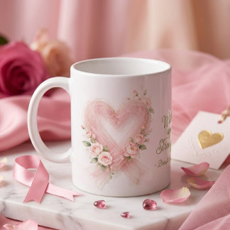 Delicate Roze Lint Bewustzijn Hart Bloemen MH26 Koffiemok