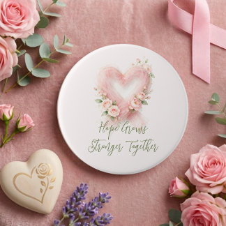 Delicate Roze Lint Bewustzijn Hart Bloemen MH26 Ronde Button 7,6 Cm