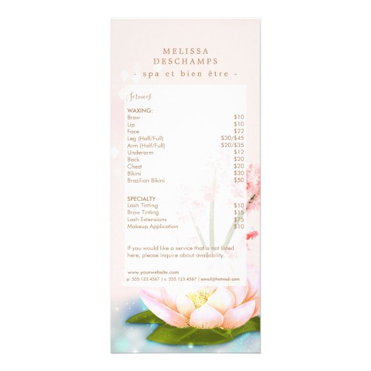 Delicate Roze Lotus Flower Custom Spa Sjabloon Reclamekaart (Achterkant)